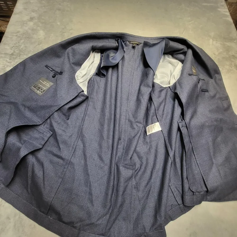 Banana Republic Suit Jacket Mens 48 Blue Check Slim Fit Wool Blend Notch Lapel